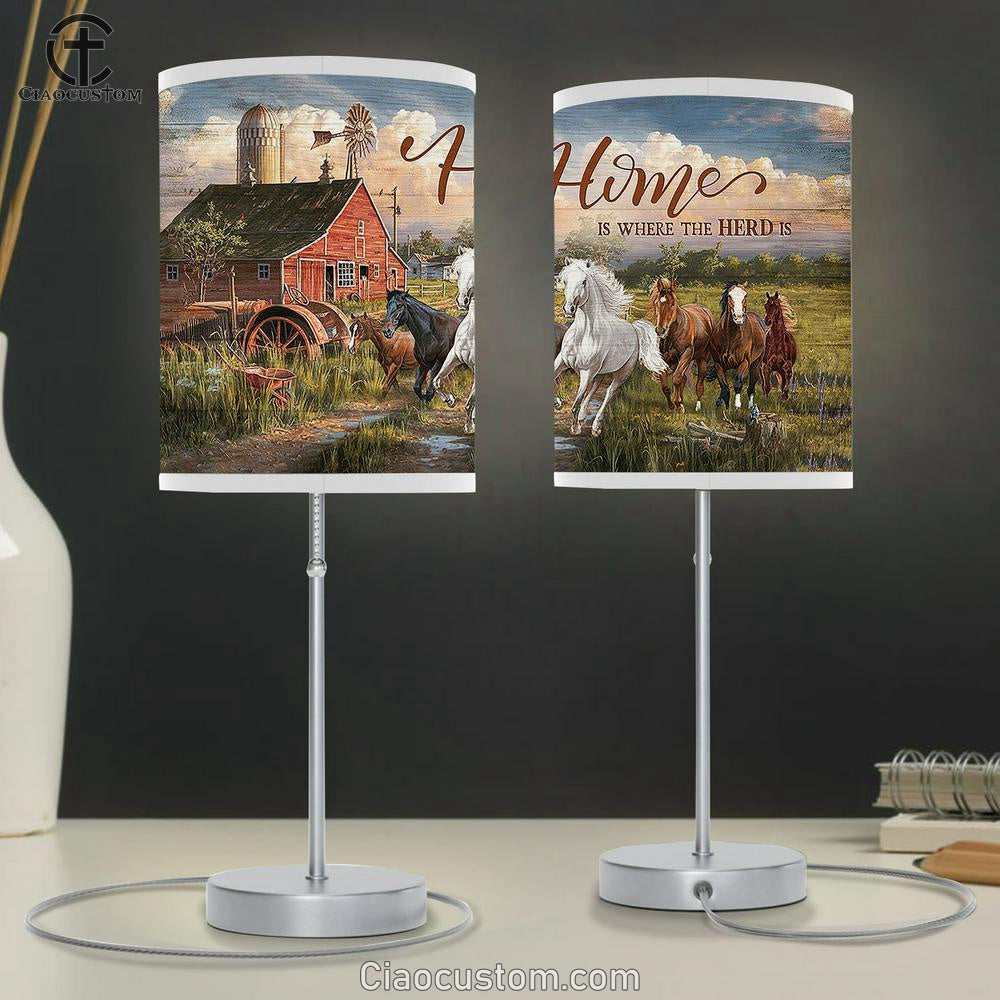 Running Horse Home Is Where The Herd Is Lamp Art Table Lamp - Christian Room Decor - Gifts For Horse Lovers