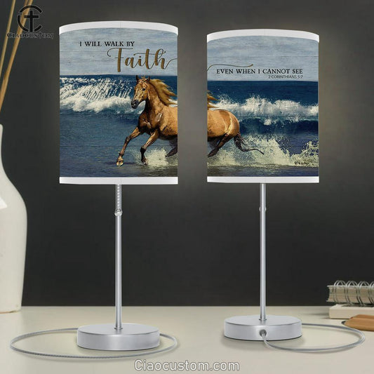 Running Horse I Will Walk By Faith Even When I Cannot See Lamp Art Table Lamp - Christian Room Decor - Gifts For Horse Lovers