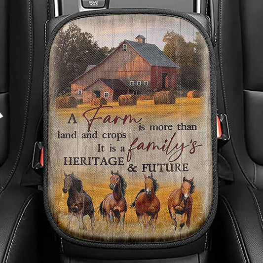 Running Horses God Bless The Farmer Seat Box Cover, Inspirational Car Center Console Cover, Christian Car Interior Accessories