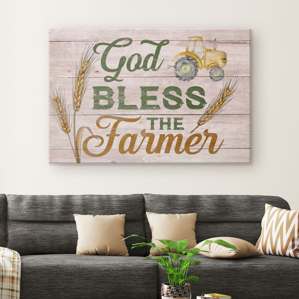 Rustic Farmhouse God Bless The Farmer Canvas Wall Art - Christian Canvas - Faith Canvas
