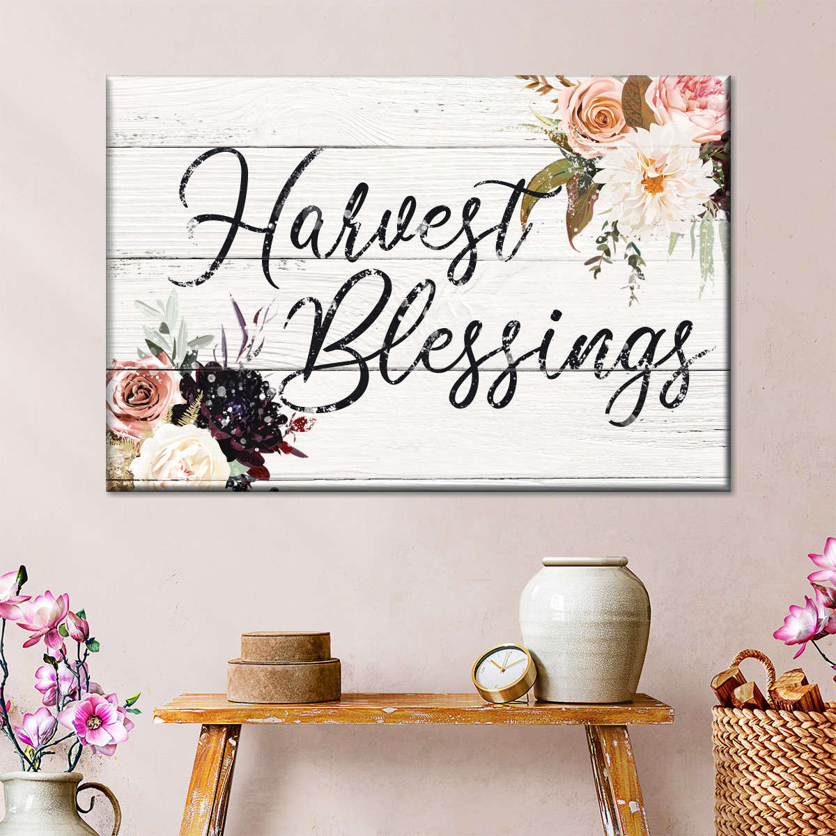 Rustic Harvest Blessings Canvas Wall Art - Christian Canvas Wall Art - Religious Wall Art Canvas