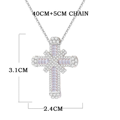 Shiny Silver Plated Cubic Zirconia Cross Necklaces for Christian Women 3