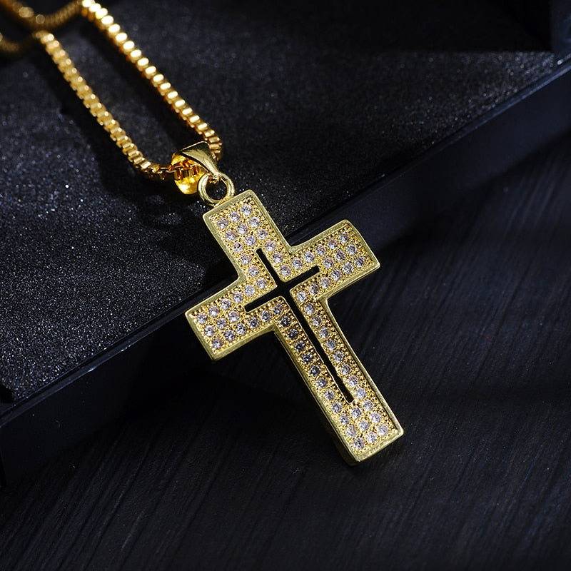 Shiny Gold Plated Cubic Zirconia Cross Necklaces for Christian Women 4
