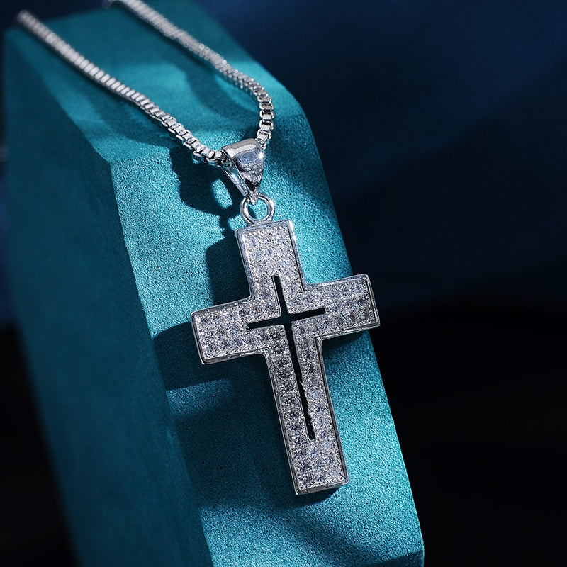 Shiny Silver Plated Cubic Zirconia Cross Necklaces for Christian Women 5
