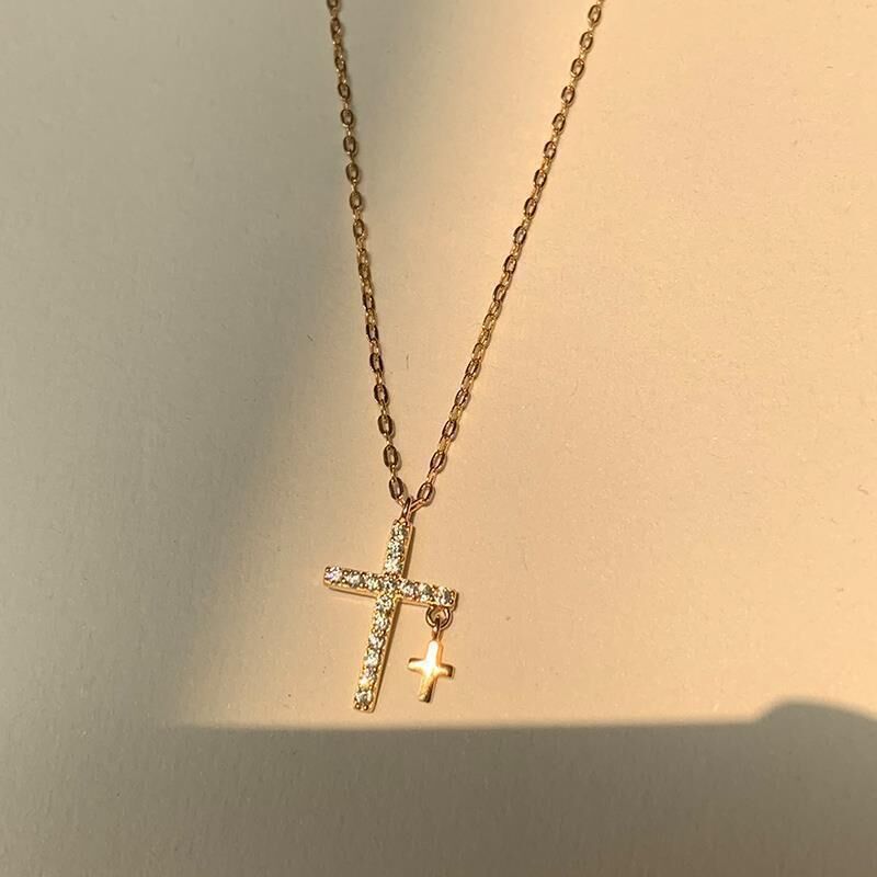 Shiny Gold Plated Cubic Zirconia Cross Necklaces for Christian Women 9