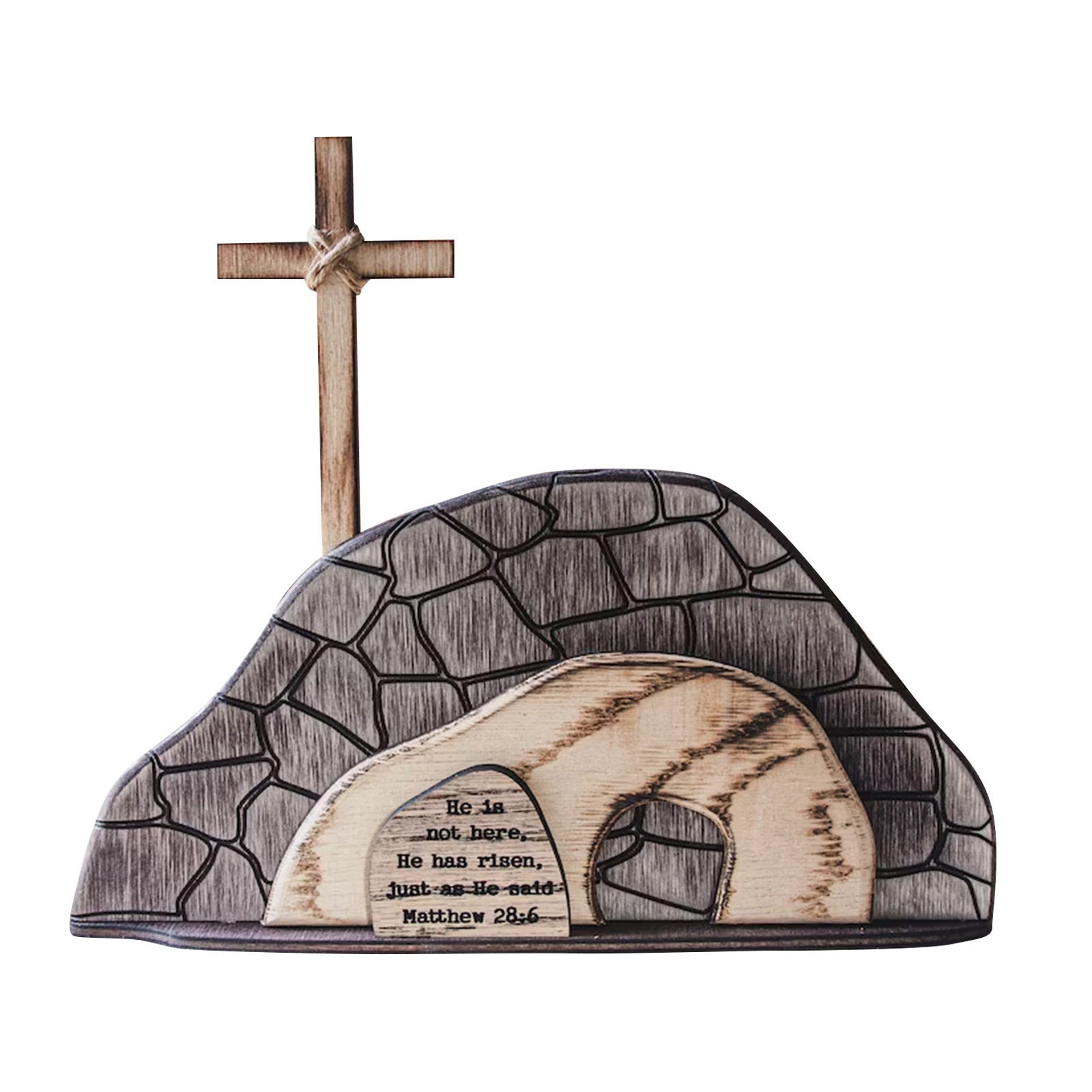 Wooden Easter Resurrection Scene Set - He Is Risen Wooden - The Empty Tomb Wooden For Easter Home Holiday Table Décor