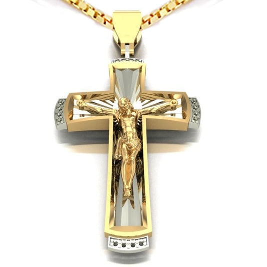 Stylish Golden Jesus Cross Necklace - Perfect Religious Gift for Family and Friends