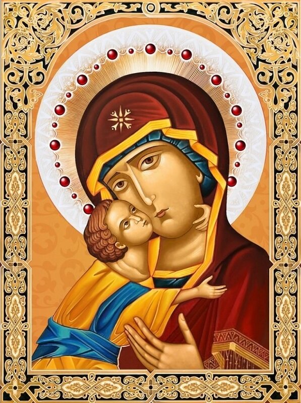 5D Diamond Painting - Virgin of Vladimir - DIY Full Round Cross Stitch & Rhinestones for Home Decor