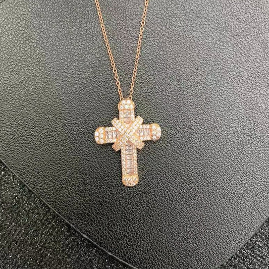 Shiny Gold Plated Cubic Zirconia Cross Necklaces for Christian Women 10