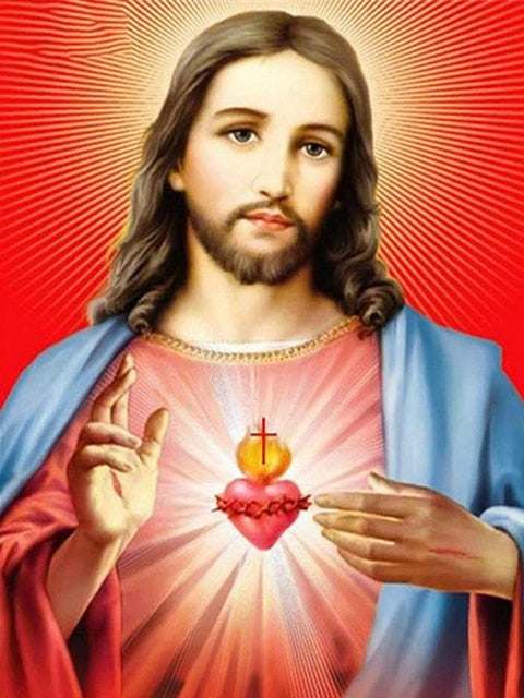 5D Diamond Painting of The Sacred Heart of Jesus - DIY Full Round Cross Stitch & Rhinestones for Home Decor 10