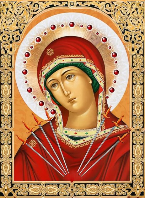5D Diamond Painting of Mary Seven - Swords Piercing the Sorrowful Heart of Mary - DIY Full Round Cross Stitch & Rhinestones for Home Decor 9