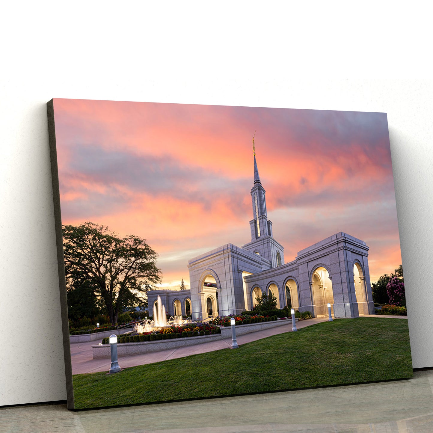 Sacramento California Temple Sunset Canvas Wall Art - Jesus Christ Picture - Canvas Christian Wall Art