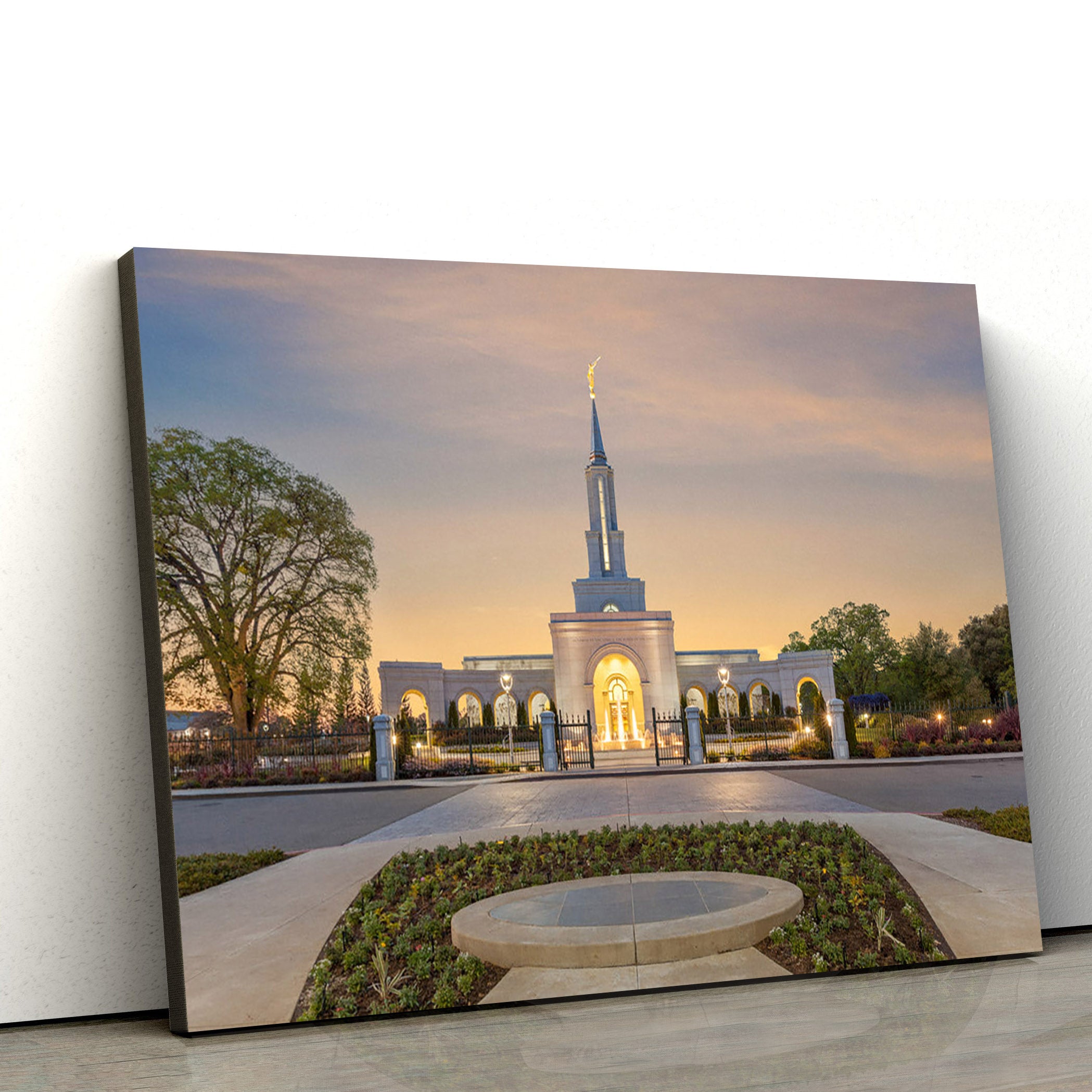 Sacramento Temple Sunset Fountains Canvas Wall Art - Jesus Christ Pict
