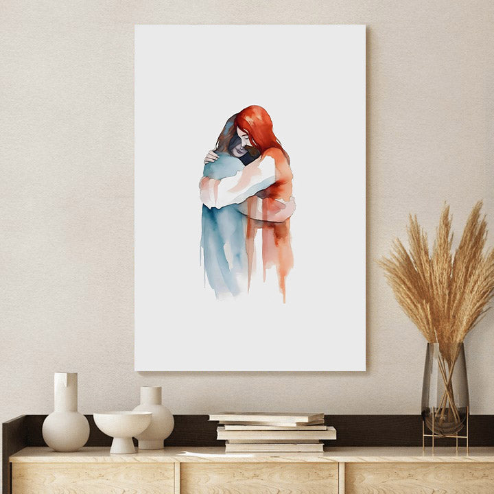 Sacred Embrace Modern Wall Art Jesus Painting Minimalist - Canvas Pictures - Jesus Canvas Art - Christian Wall Art