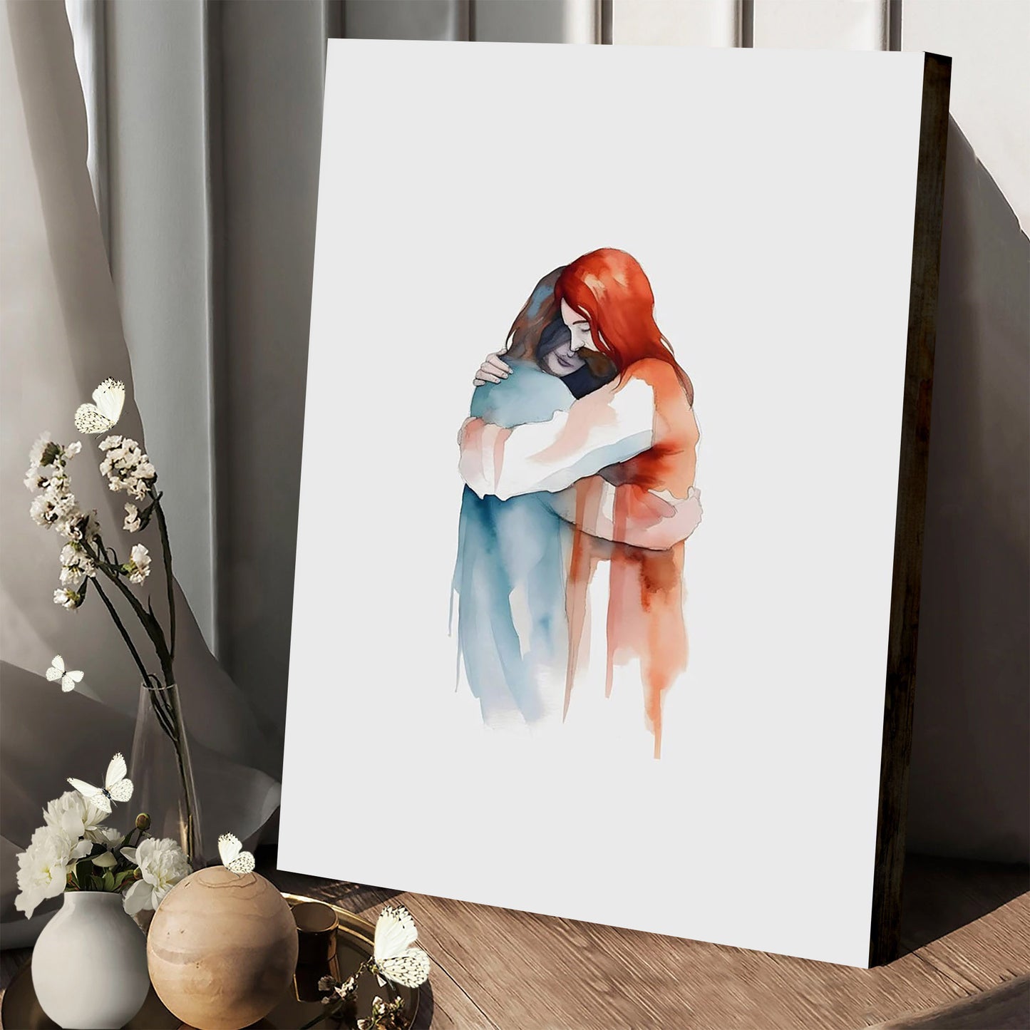 Sacred Embrace Modern Wall Art Jesus Painting Minimalist - Canvas Pictures - Jesus Canvas Art - Christian Wall Art