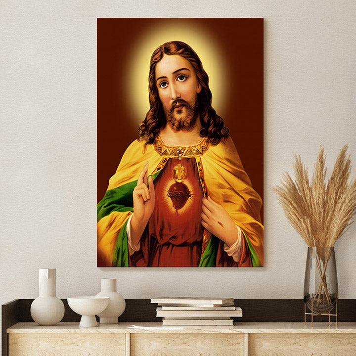 Sacred Heart Jesus Christ Canvas Wall Art - Jesus Christ Canvas - Christian Wall Art