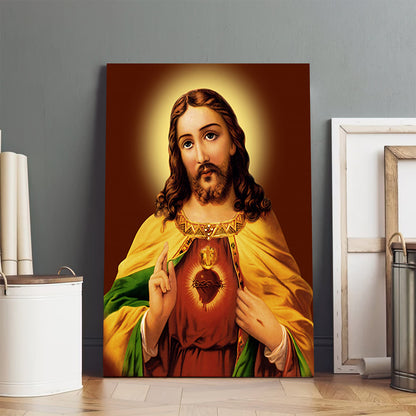 Sacred Heart Jesus Christ Canvas Wall Art - Jesus Christ Canvas - Christian Wall Art