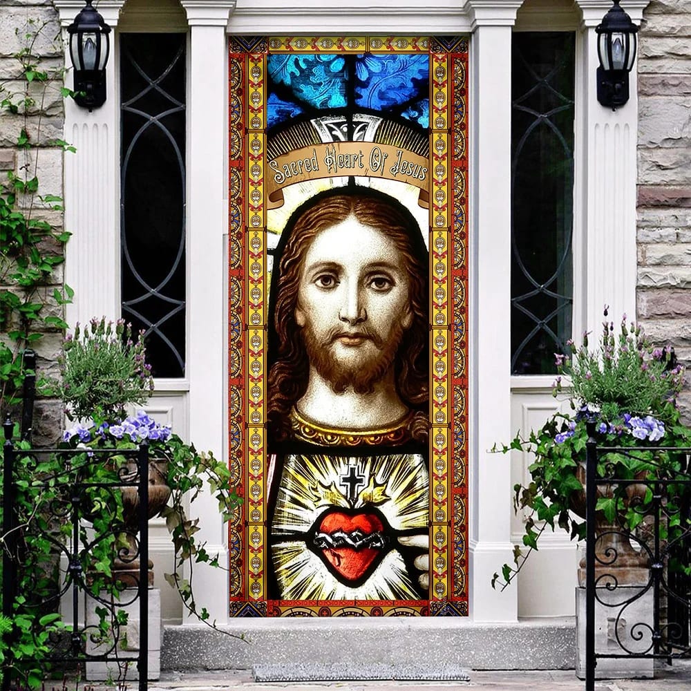 Sacred Heart Of Jesus. Christian Door Cover - Religious Door Decorations - Christian Home Decor