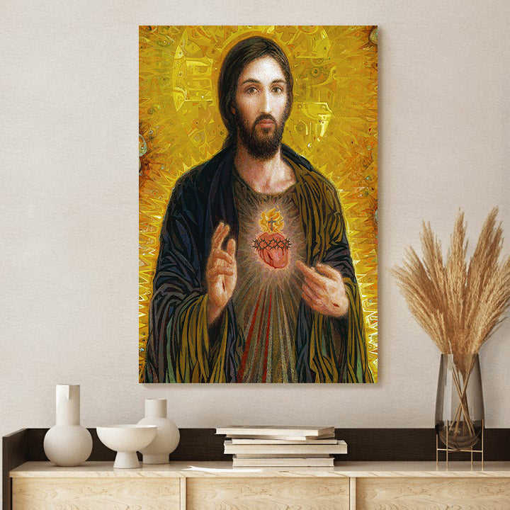 Sacred Heart Of Jesus  Canvas Wall Art - Jesus Canvas Pictures - Christian Wall Art