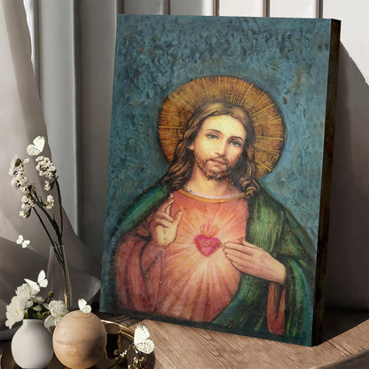 Sacred Heart Of Jesus Canvas Wall Art - Jesus Portrait Picture - Religious Gift - Christian Wall Art Decor