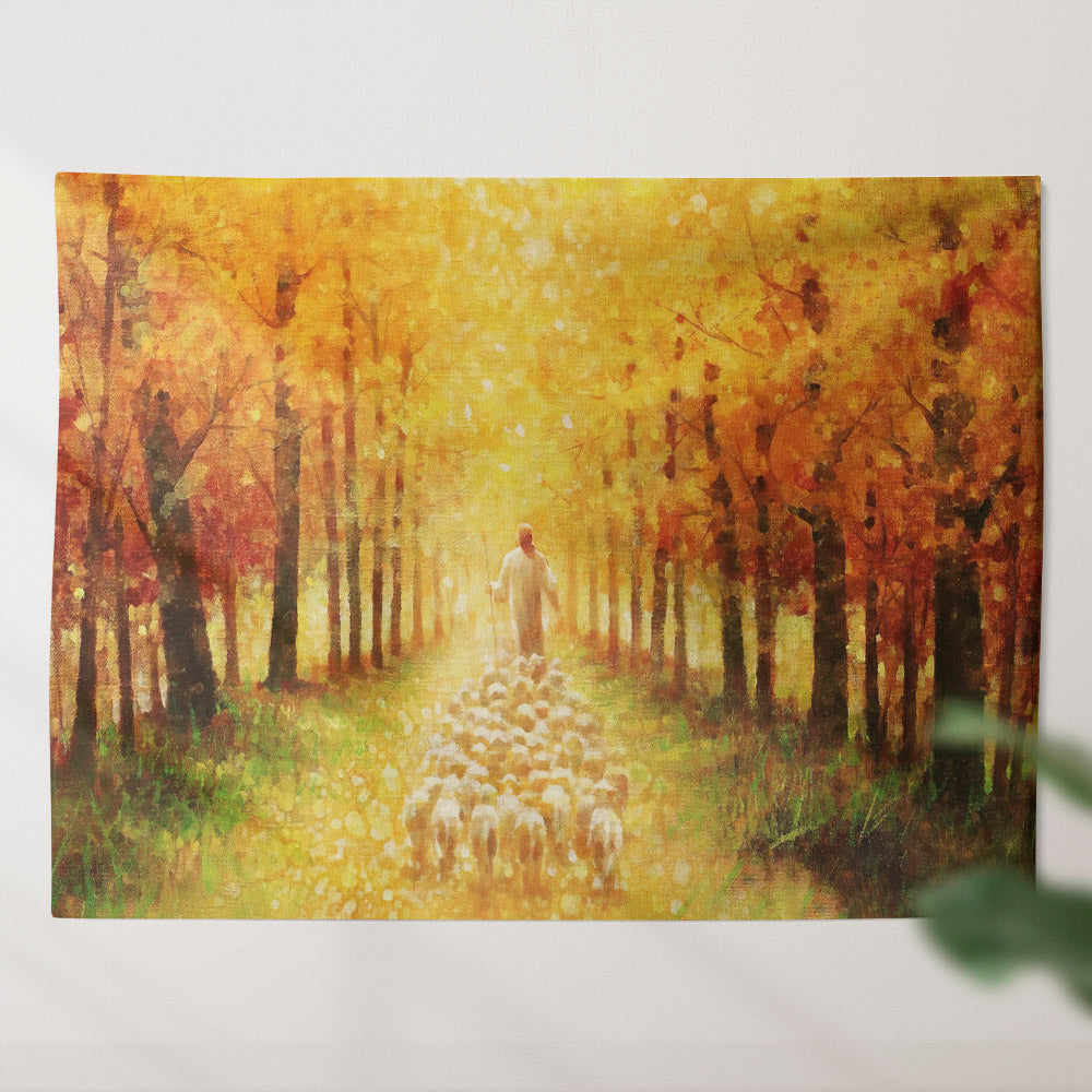 Jesus And The Sheep Tapestry - Safely Gathered In Original - Christian Tapestry - Jesus Tapestry - Religious Tapestry Wall Hangings - Ciaocustom