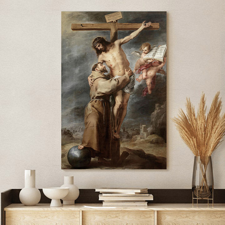Saint Francis Embracing Christ, 1669  Canvas Wall Art - Jesus Canvas Pictures - Christian Wall Art