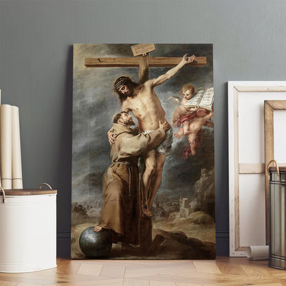 Saint Francis Embracing Christ, 1669  Canvas Wall Art - Jesus Canvas Pictures - Christian Wall Art