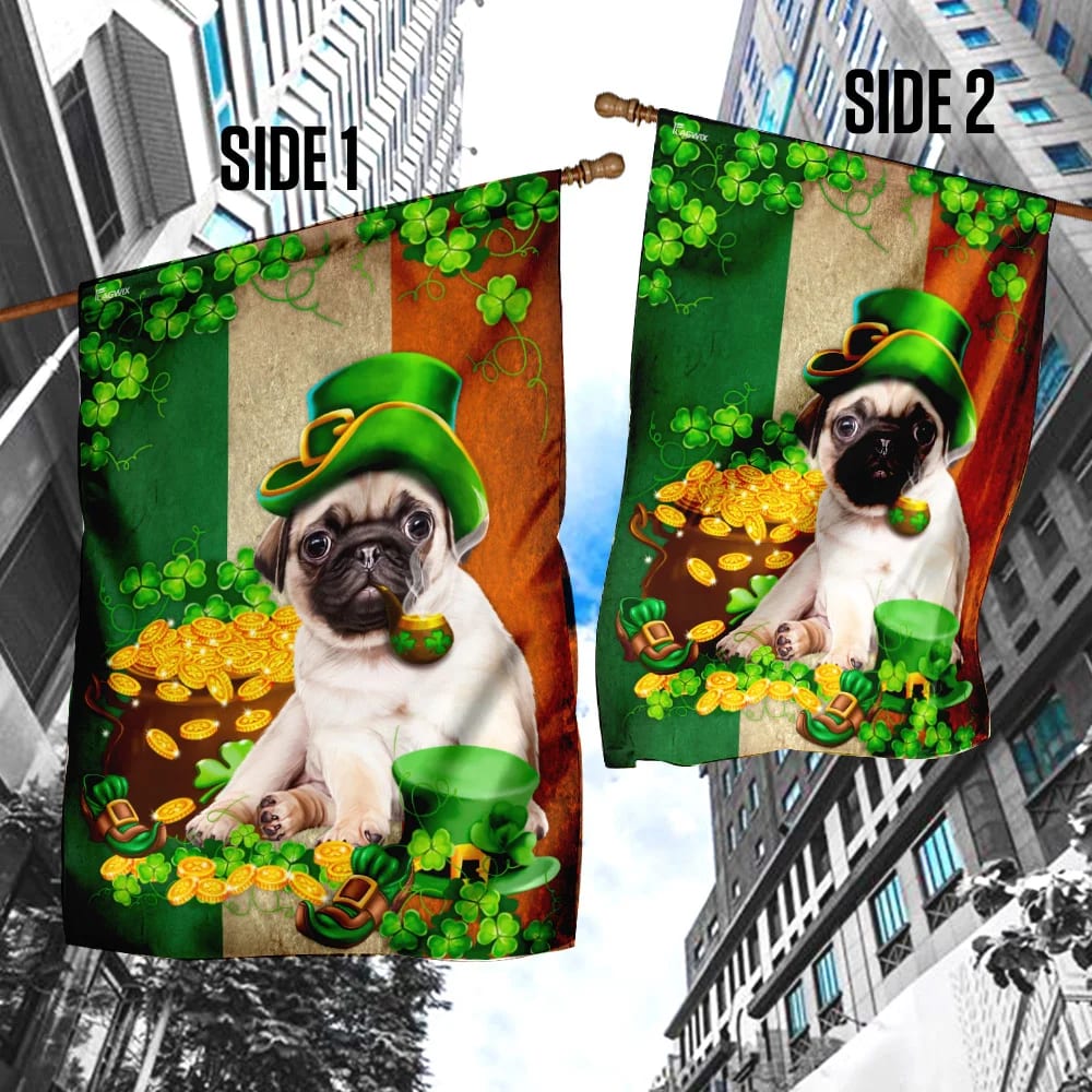 Saint Patrick's Day Pug Irish House Flag - St Patrick's Day Garden Flag - Outdoor St Patrick's Day Decor