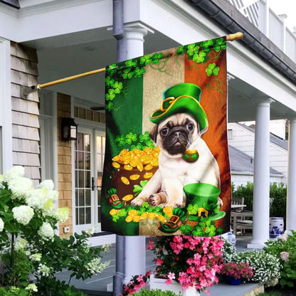 Saint Patrick's Day Pug Irish House Flag - St Patrick's Day Garden Flag - Outdoor St Patrick's Day Decor