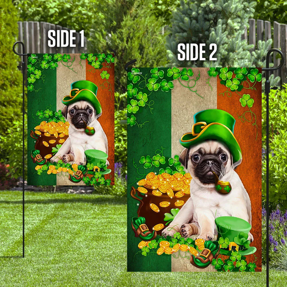 Saint Patrick's Day Pug Irish House Flag - St Patrick's Day Garden Flag - Outdoor St Patrick's Day Decor