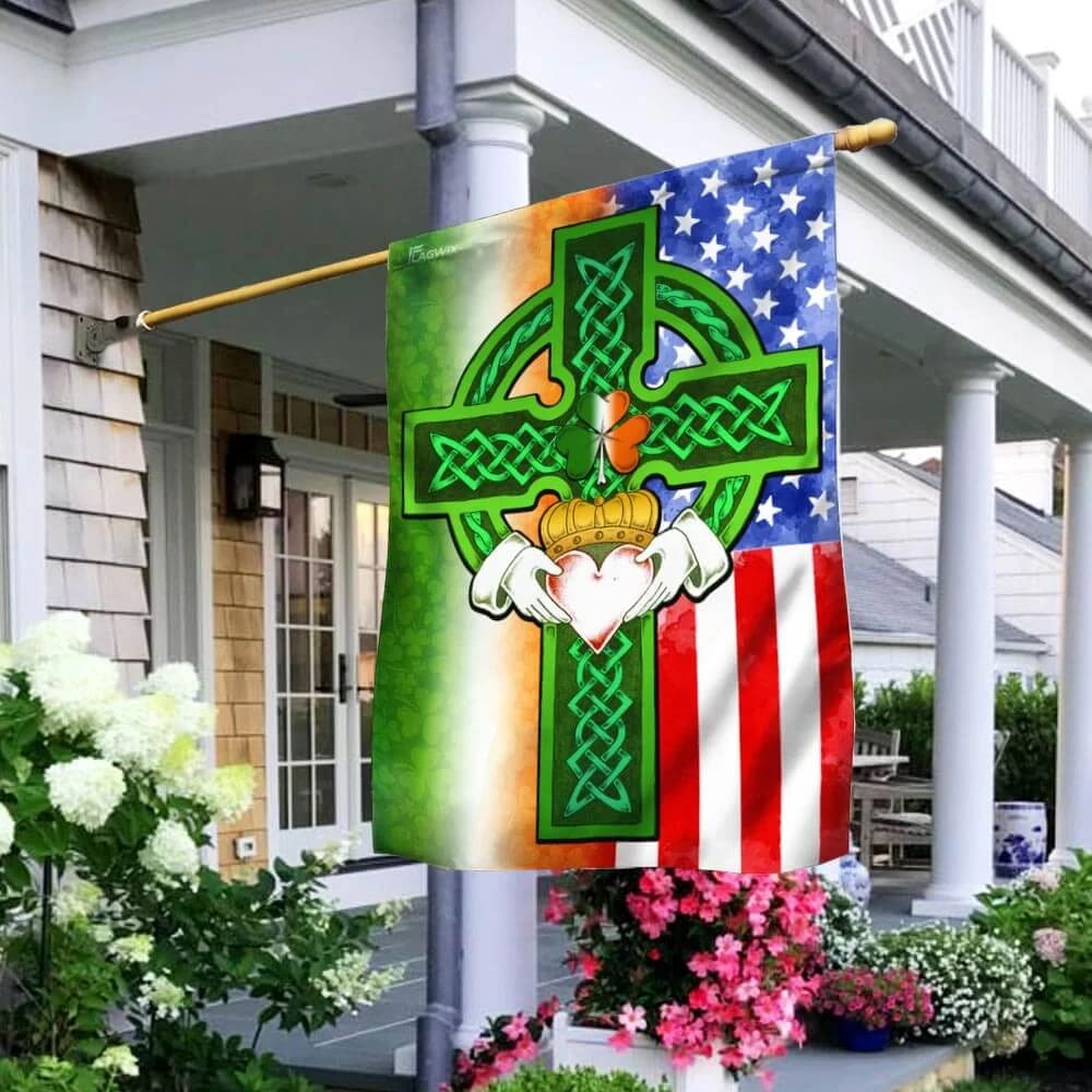 Saint Patricks Day Irish American Celtic Cross House Flag - St Patrick's Day Garden Flag - St. Patrick's Day Decorations