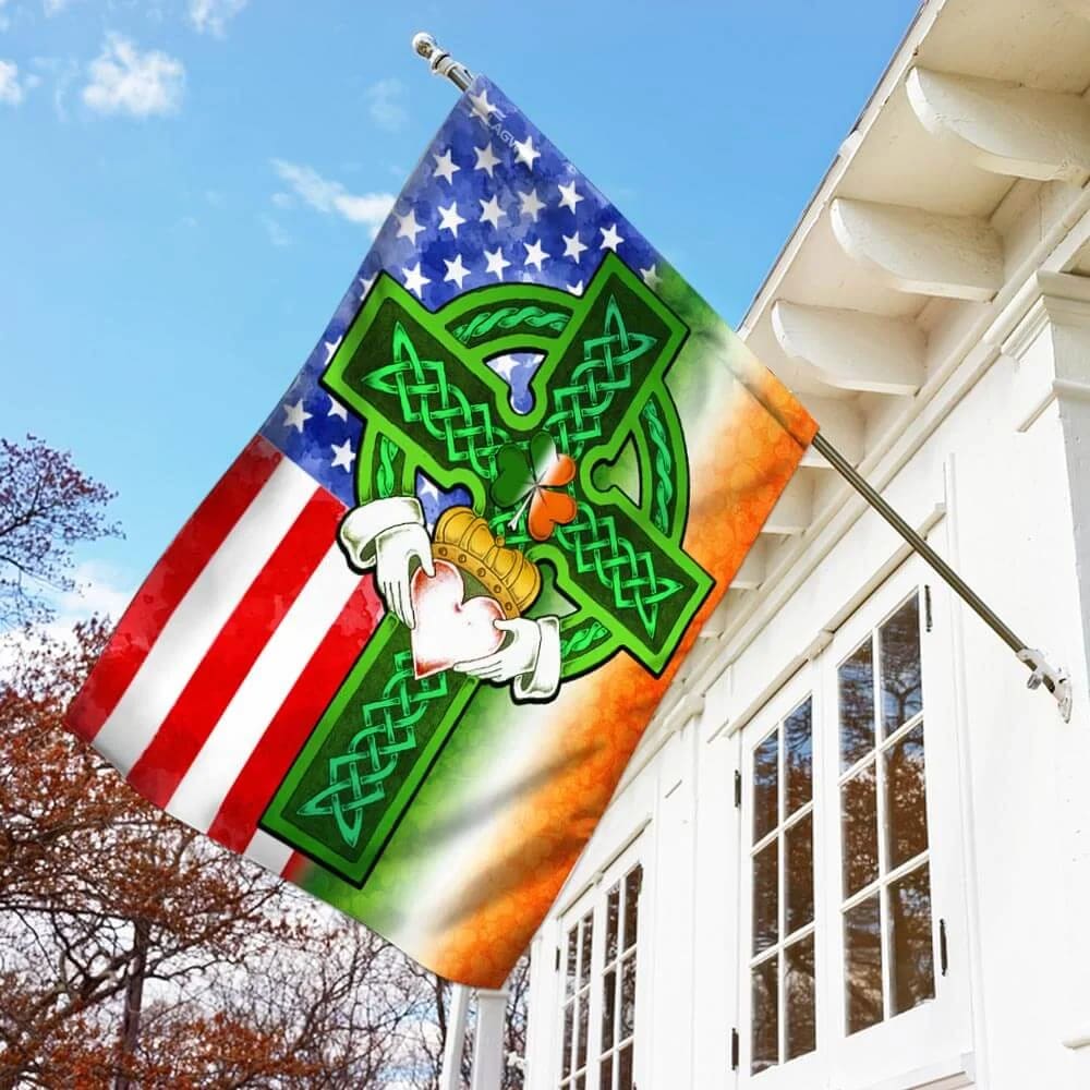 Saint Patricks Day Irish American Celtic Cross House Flag - St Patrick's Day Garden Flag - St. Patrick's Day Decorations