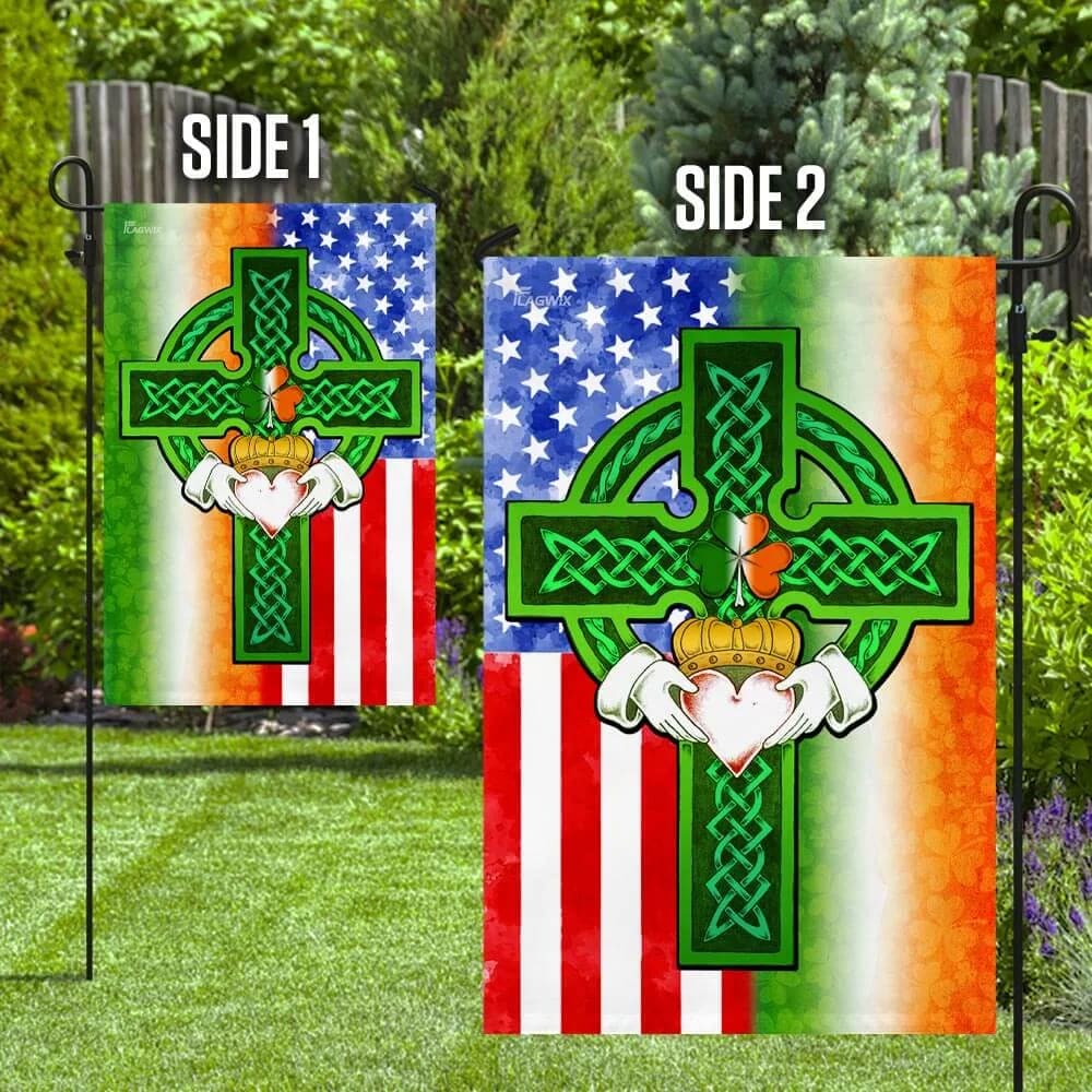 Saint Patricks Day Irish American Celtic Cross House Flag - St Patrick's Day Garden Flag - St. Patrick's Day Decorations