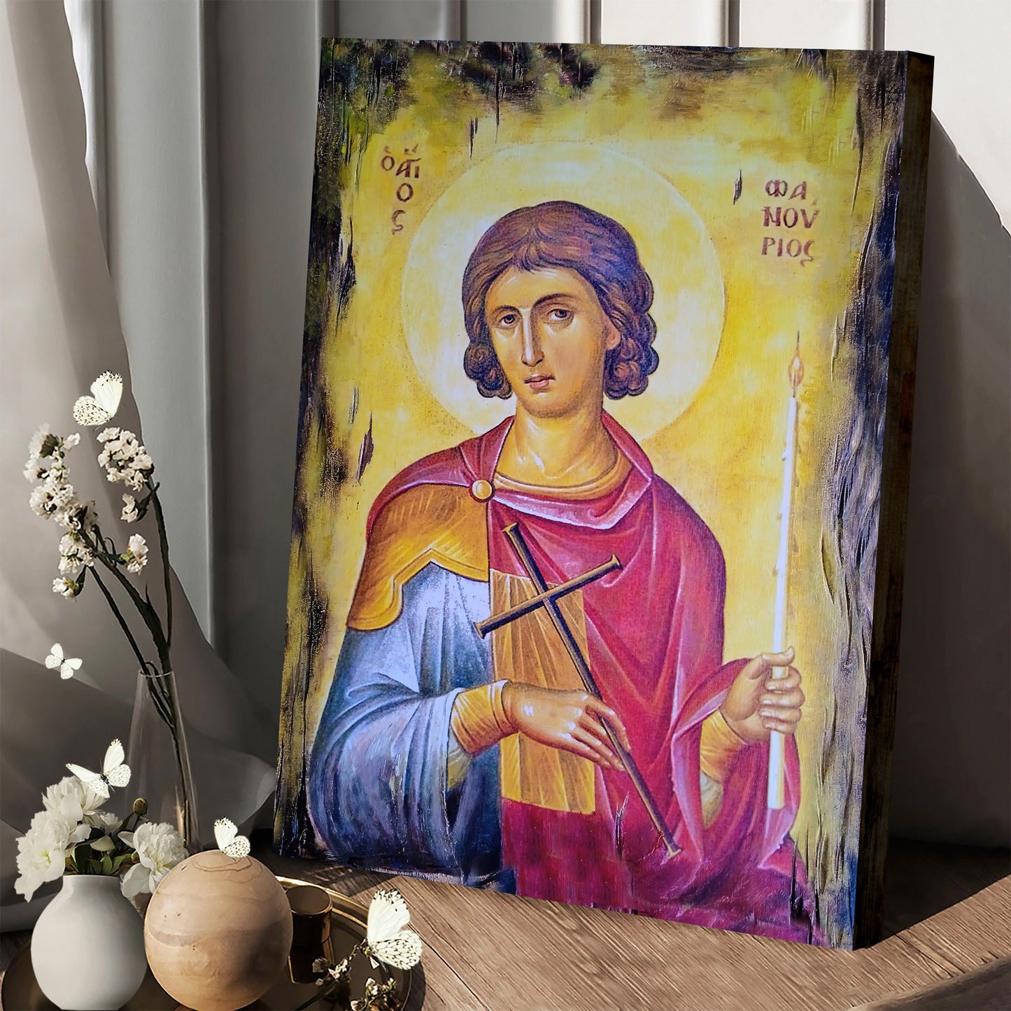 Saint St Fanourios Canvas Wall Art - Christian Wall Art Decor - Religious Wall Art Canvas