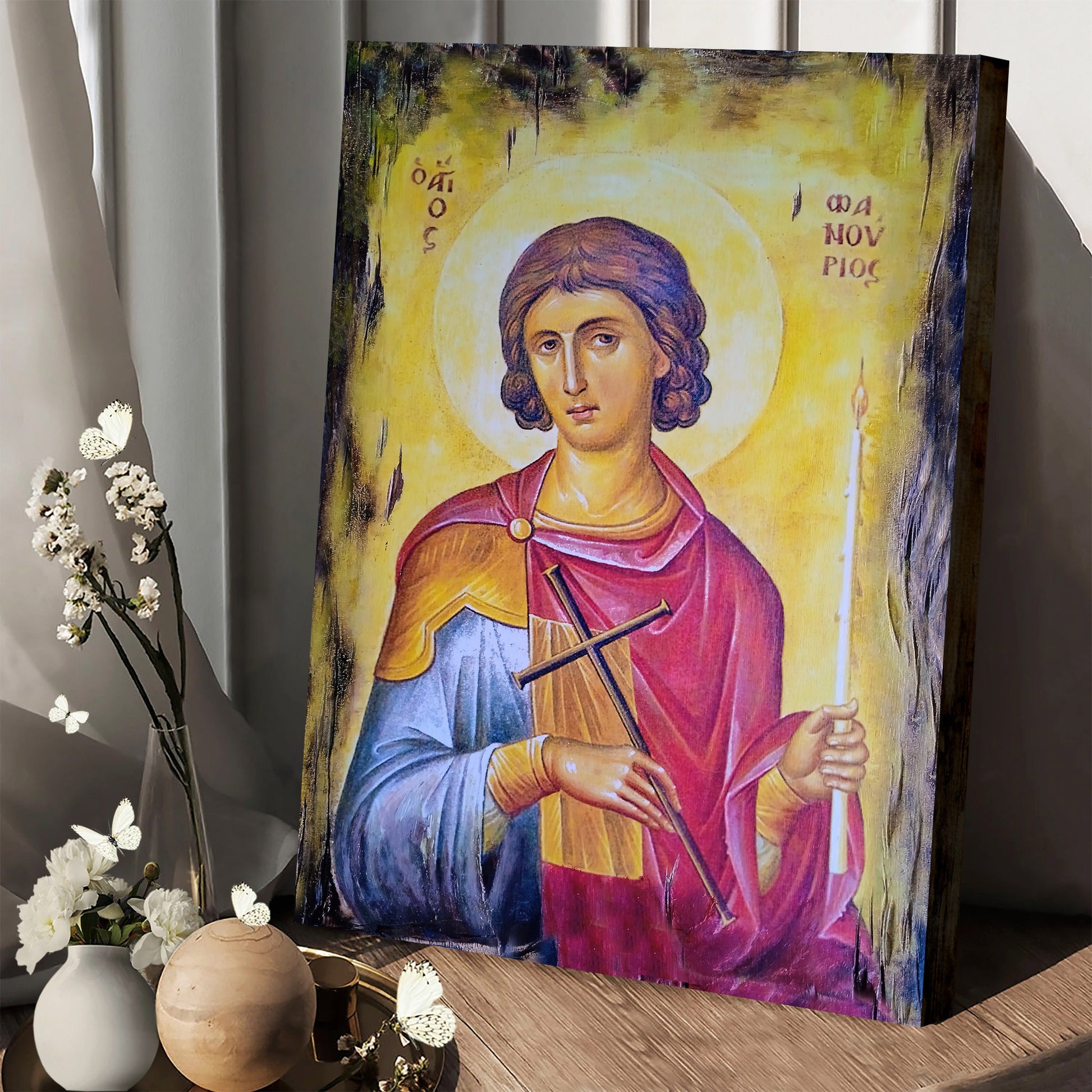 Saint St Fanourios Canvas Wall Art - Christian Wall Art Decor - Religious Wall Art Canvas