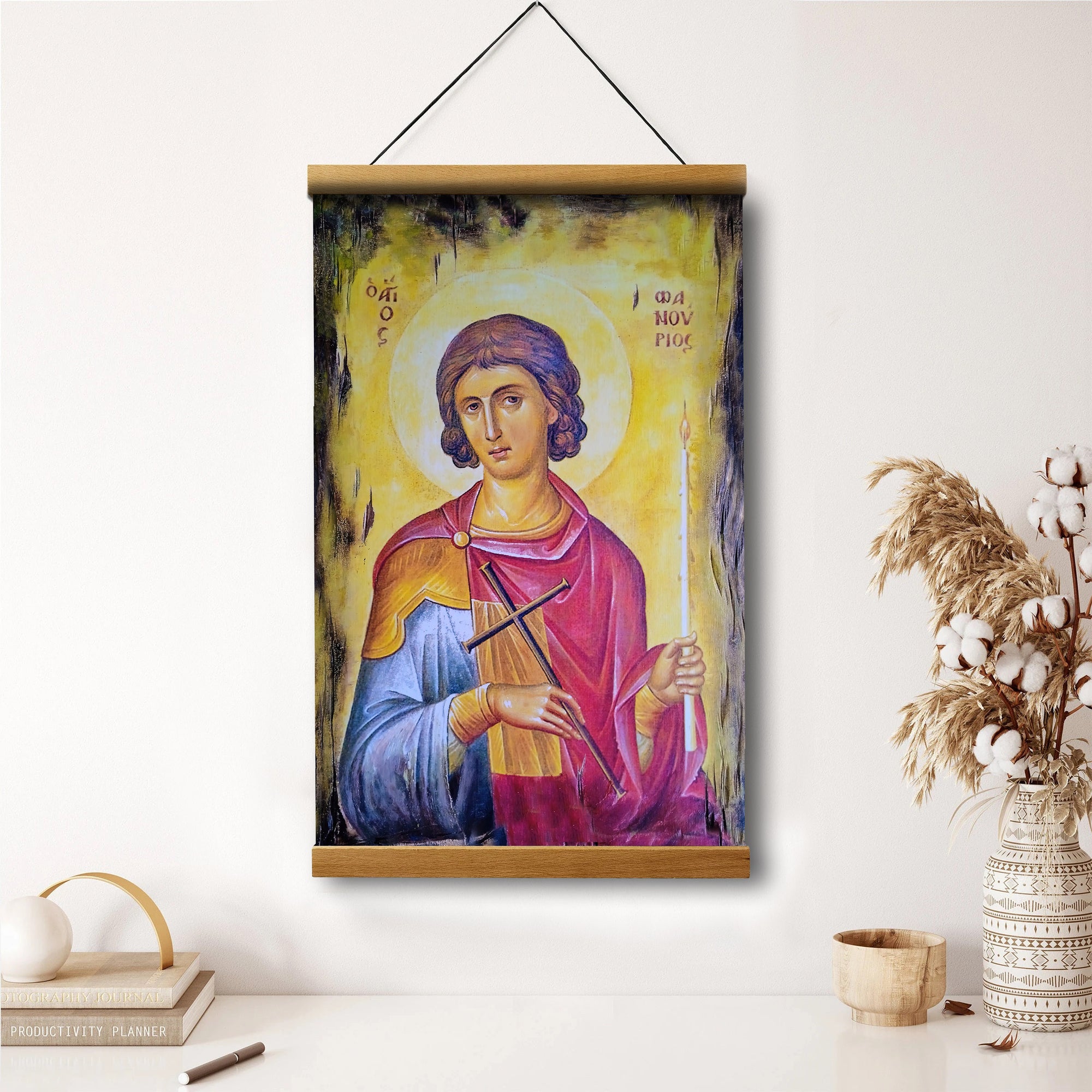 Saint St Fanourios Hanging Canvas Wall Art - Christian Wall Art Decor - Religious Hanging Canvas Wall Art