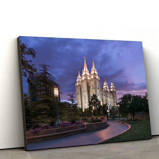 Salt Lake City Temple Blue Hour Canvas Wall Art - Jesus Christ Picture - Canvas Christian Wall Art