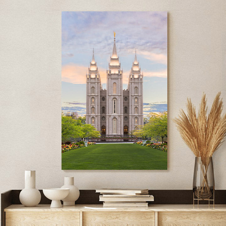 Salt Lake City Utah Temple Spring Tranquility Canvas Pictures - Jesus Canvas Art - Christian Wall Art