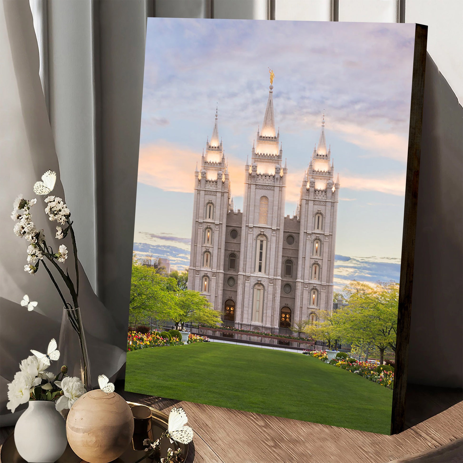 Salt Lake City Utah Temple Spring Tranquility Canvas Pictures - Jesus Canvas Art - Christian Wall Art