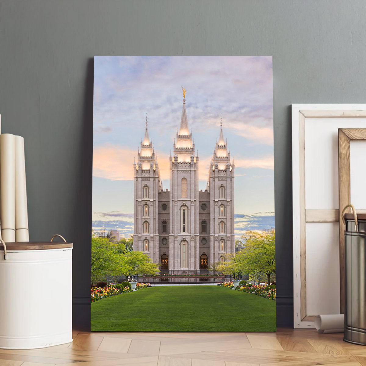 Salt Lake City Utah Temple Spring Tranquility Canvas Pictures - Jesus Canvas Art - Christian Wall Art