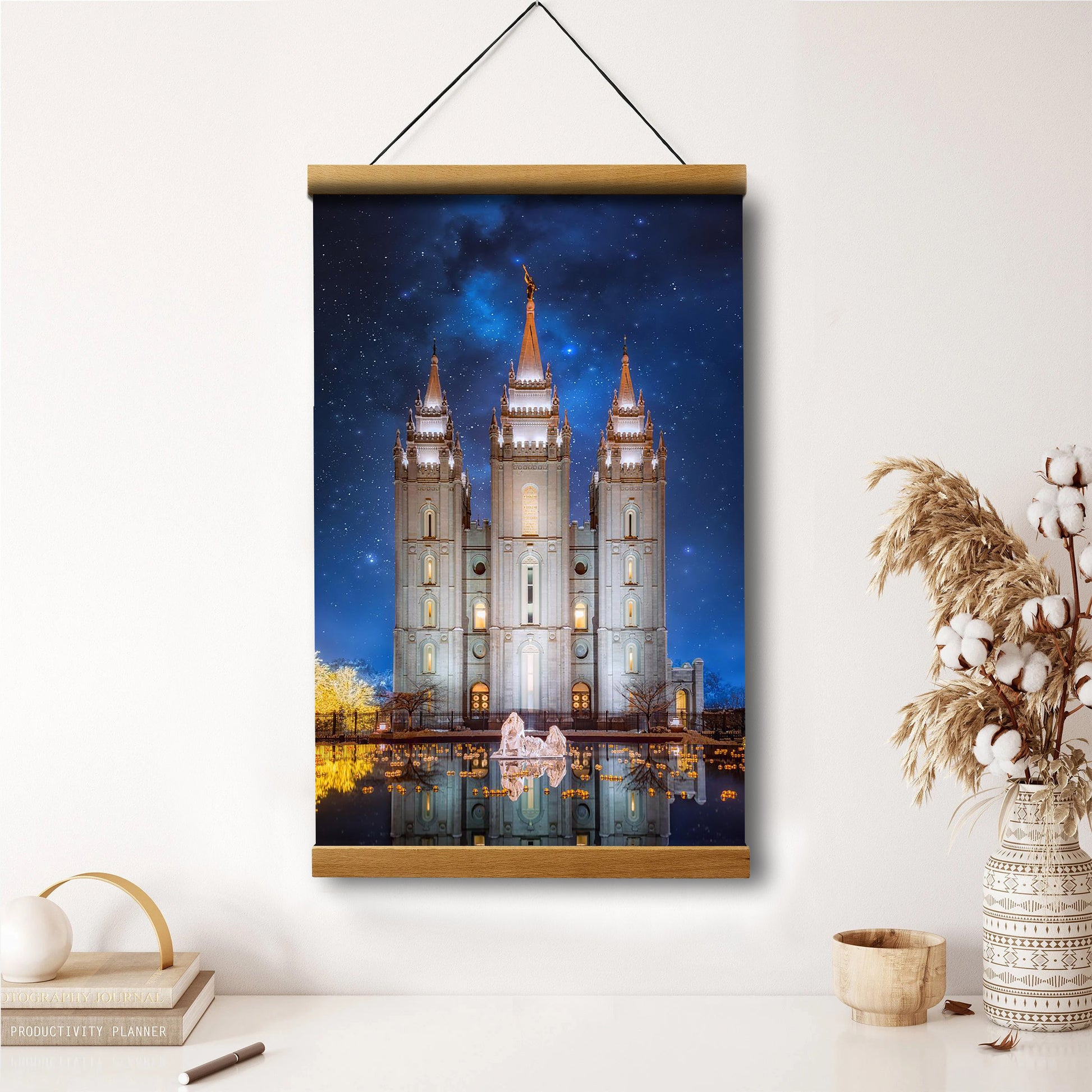 Salt Lake Starry Night Nativity Hanging Canvas Wall Art - Christian Wall Decor - Religious Canvas