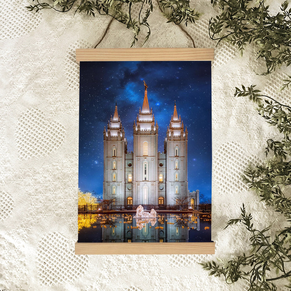 Salt Lake Starry Night Nativity Hanging Canvas Wall Art - Christian Wall Decor - Religious Canvas