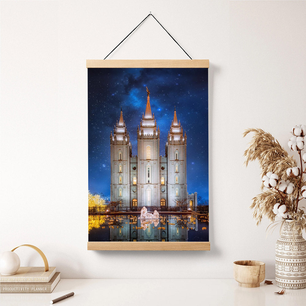 Salt Lake Starry Night Nativity Hanging Canvas Wall Art - Christian Wall Decor - Religious Canvas