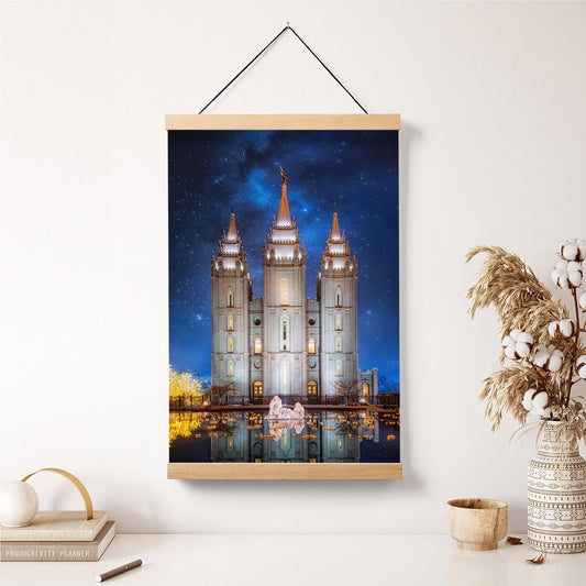 Salt Lake Starry Night Nativity Hanging Canvas Wall Art - Christian Wall Decor - Religious Canvas