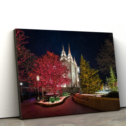 Salt Lake Temple Christmas Pathway Canvas Wall Art - Jesus Christ Picture - Canvas Christian Wall Art