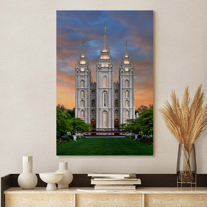 Salt Lake Temple Orange Twilight Canvas Pictures - Jesus Canvas Art - Christian Wall Art