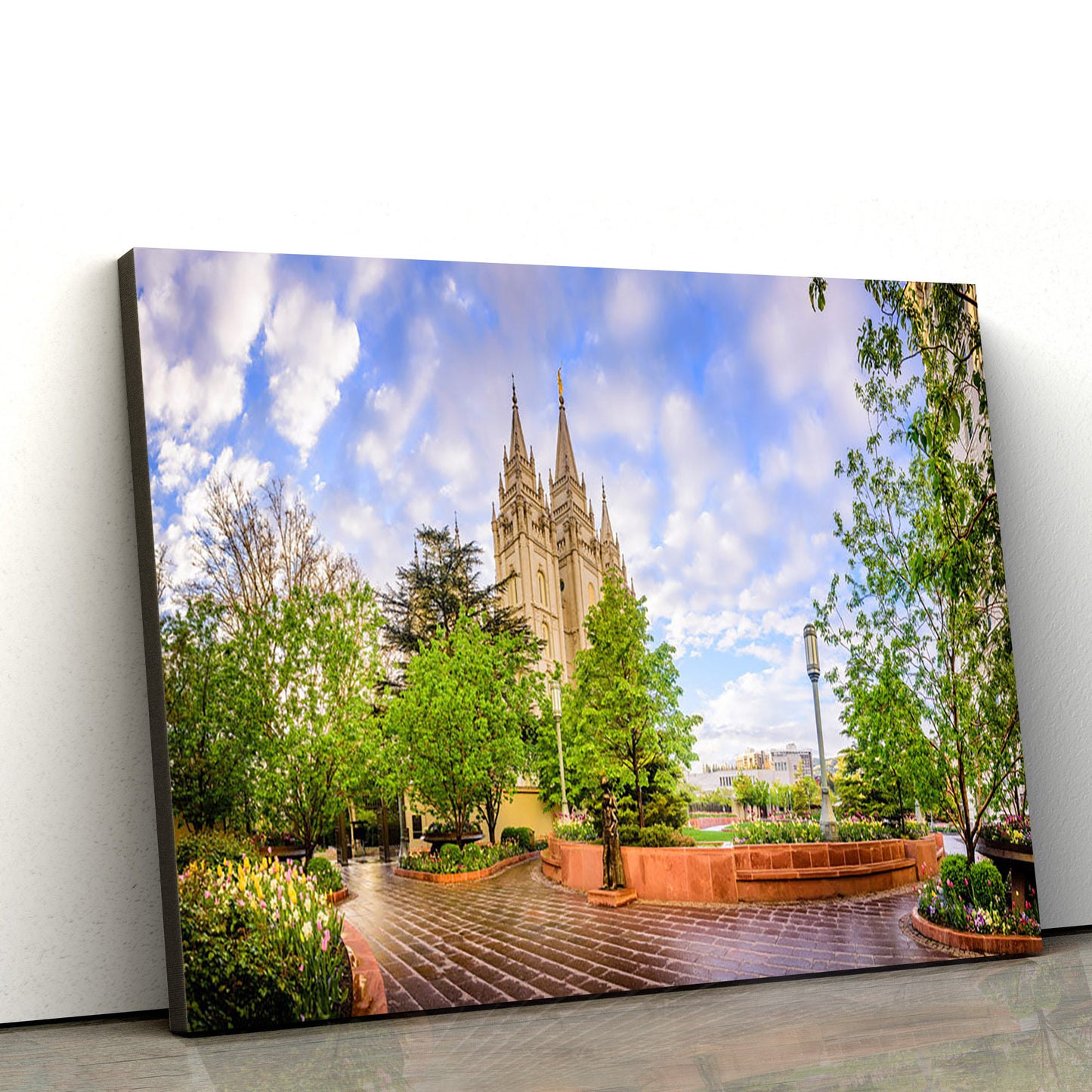 Salt Lake Temple Summer Pathway Canvas Wall Art - Jesus Christ Picture - Canvas Christian Wall Art