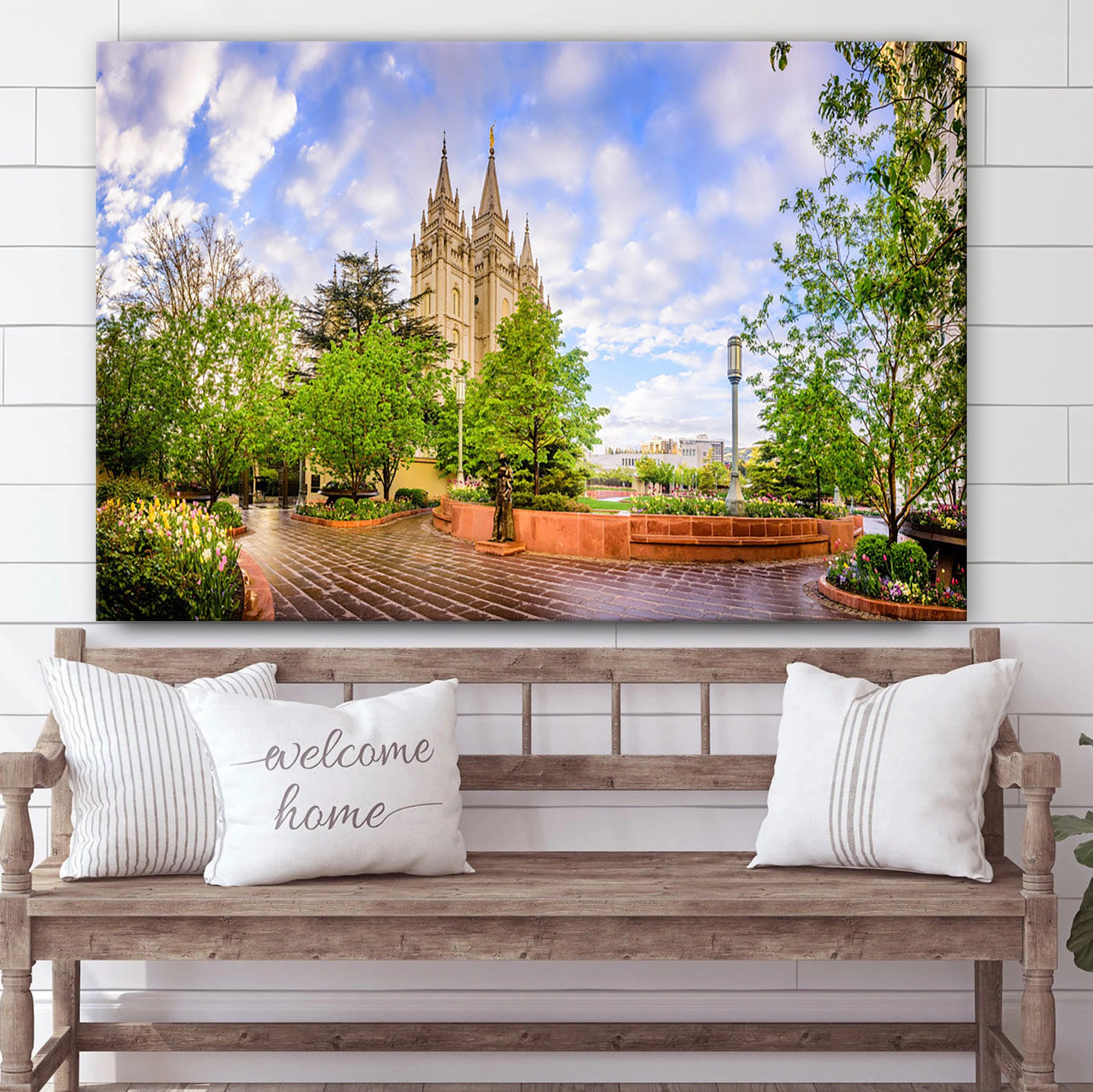 Salt Lake Temple Summer Pathway Canvas Wall Art - Jesus Christ Picture - Canvas Christian Wall Art