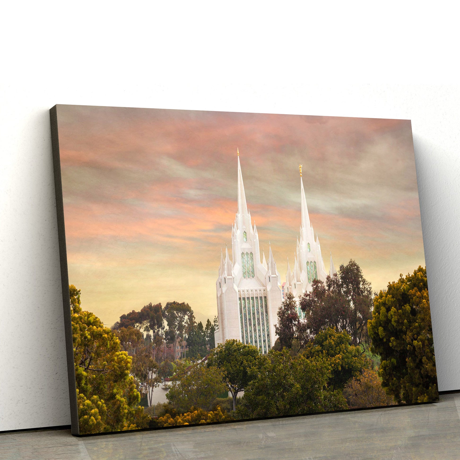 San Diego Temple Yellow Skies Canvas Wall Art - Jesus Christ Picture - Canvas Christian Wall Art