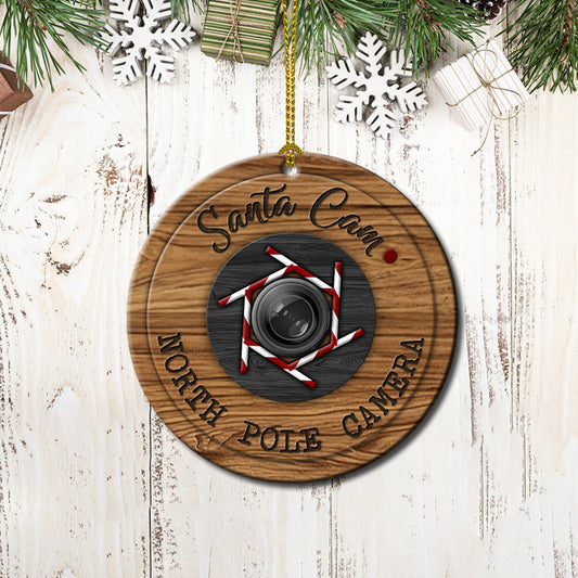 Santa Cam For Christmas Ceramic Circle Ornament - Decorative Ornament - Christmas Ornament